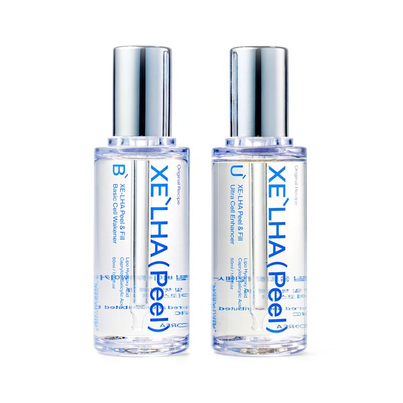 Two XE'LHA Peel bottles, Basic and Ultra